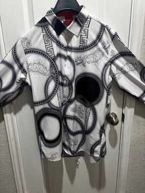 Vassari "Lead" Greek Key Long Sleeve Button Up Shirt